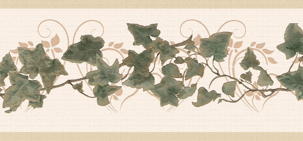 Leaves Self ft Design, - Stick Retro Green Vine x 7 Border 15 Peel Dundee Deco's and Wallpaper Wall Beige a Border Adhesive on in, Abstract