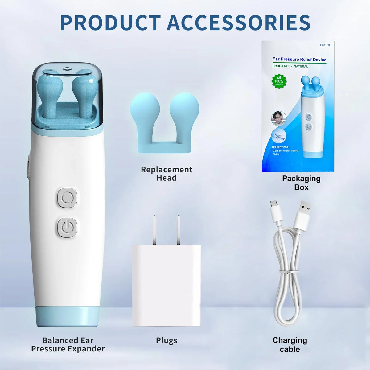 Ears Unclogger, Head, Ear FDA Tinnitus Pressure Relief Single Expander, for Cleared Balanced Ringing Eustachi One Design Plug Pressure Replacement with Head Ear Ear Relief Device, Side Dual