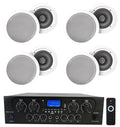 White 8" Kit 4-Room Audio Speakers Rockville Home Ceiling Receiver+(8) RPA40BT