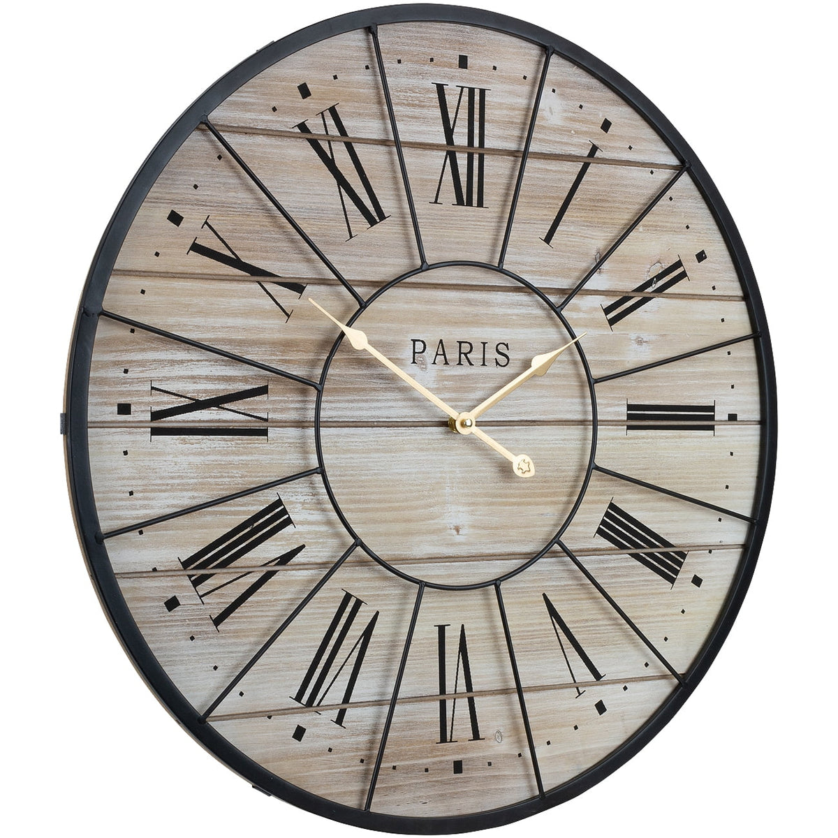 Analog Rustic Decorative Numeral Wall Room, Farmhouse Roman Clock, Oversized Wood Large Paris Decor Parisian for Round Metal Modern Living 24” Country Hands, Centurion Ideal Clock, French Sorbus