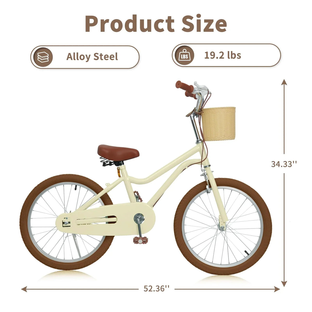 without and Wanan Kids' Training Boys Handbrake 20" with Retro Kids for Bicycle Size Yellow Design Bike, Large inch Boys and Girls Girls Wheels, Bicycle Large 20 Bicycles for 7-13, Age Basket, Kids