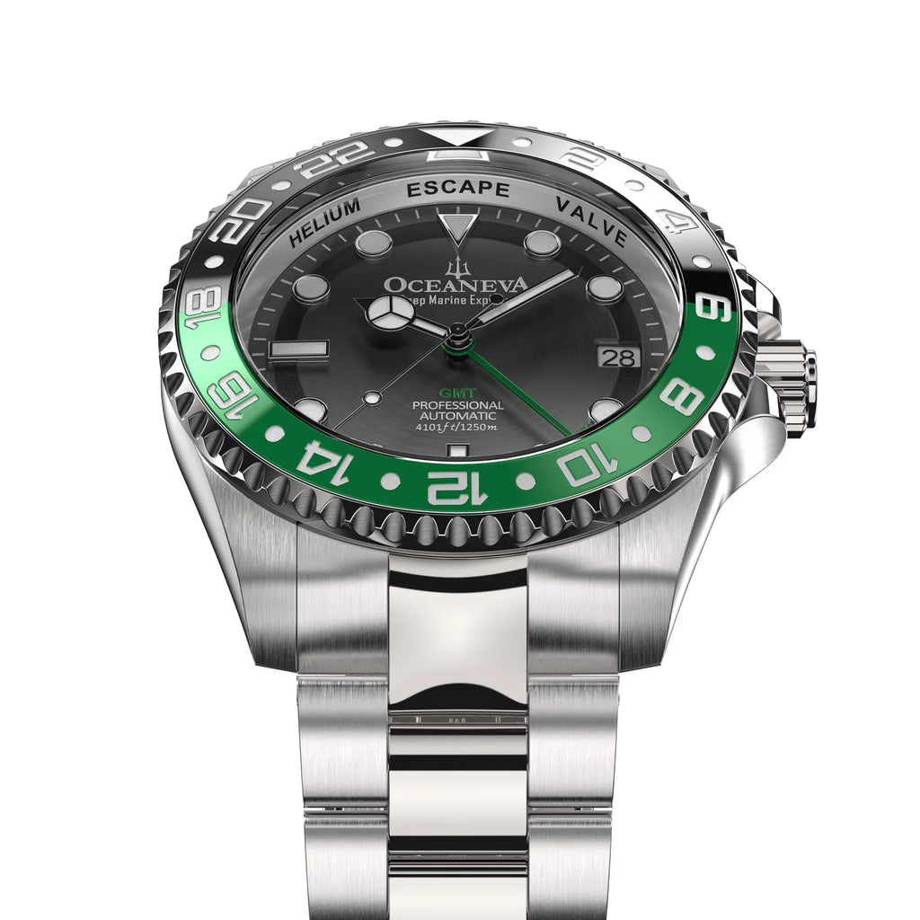 '- Dive Green Watch GMT 1250M Deep Down with Back Movement Screw Explorer Men - For Seal Resistance Case Swimming Watches Oceaneva™ - Bezel Automatic Marine Japan Diver Water Triple Pro Wrist