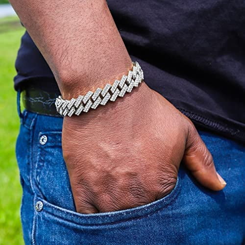 Quartz Lit w/Diamond ST10327RN Out Charles ZZ Out Raymond Wristwatch SLV Matching Cross Blinged Cuban Bracelet Classic Necklace Choose Set SLV Luxury Mens - Iced Set Tennis The - 3pc & (18") Be