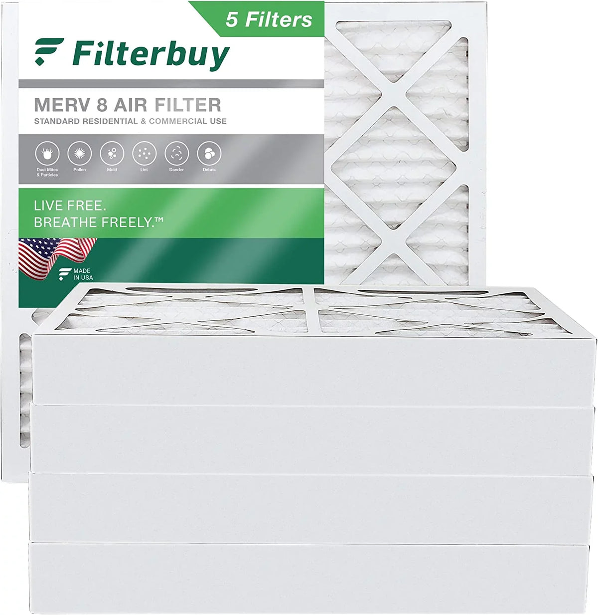 20x20x4 (5-Pack) 8 AC Filters MERV Filterbuy Pleated Air Furnace HVAC