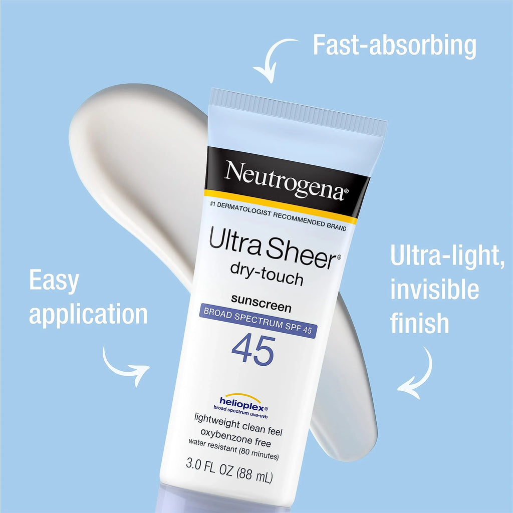 Oz, 2) Water Neutrogena Of (Pack Lotion Broad Dry-Touch Fl. Resistant Spf With 45, Sheer Sunscreen Spectrum Ultra And Non-Greasy 3