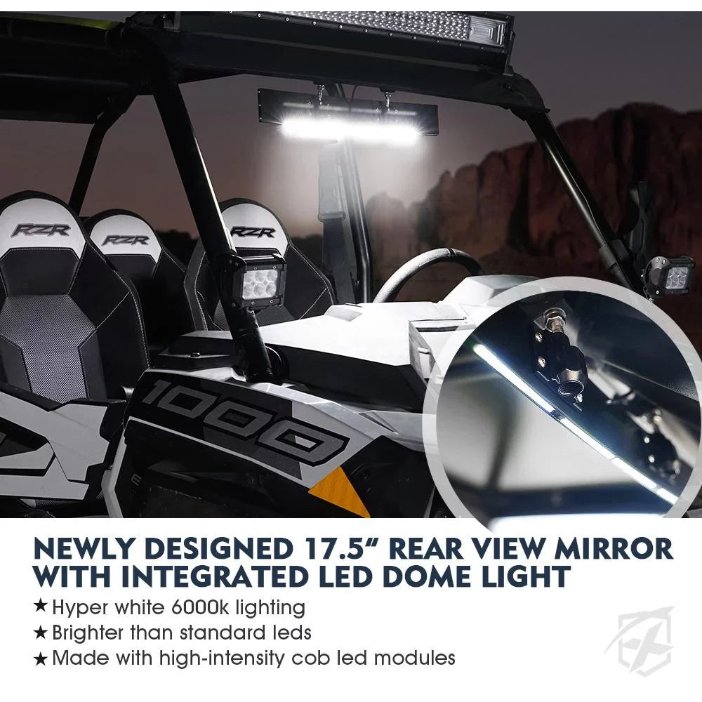 UTV 1.75"-2" Rollbars View Fits 17.5" Lights W/ Integrated Mirror Xprite Curved Rear LED