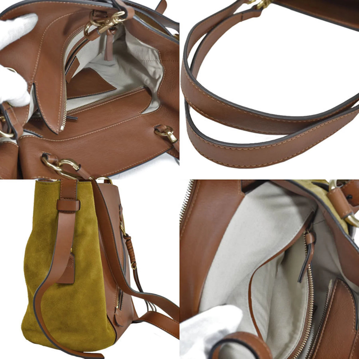 Leather (Good) Chloé Brown Chloe Shoulder Khaki Bag Ladies Pre-Owned Suede 2Way Gold