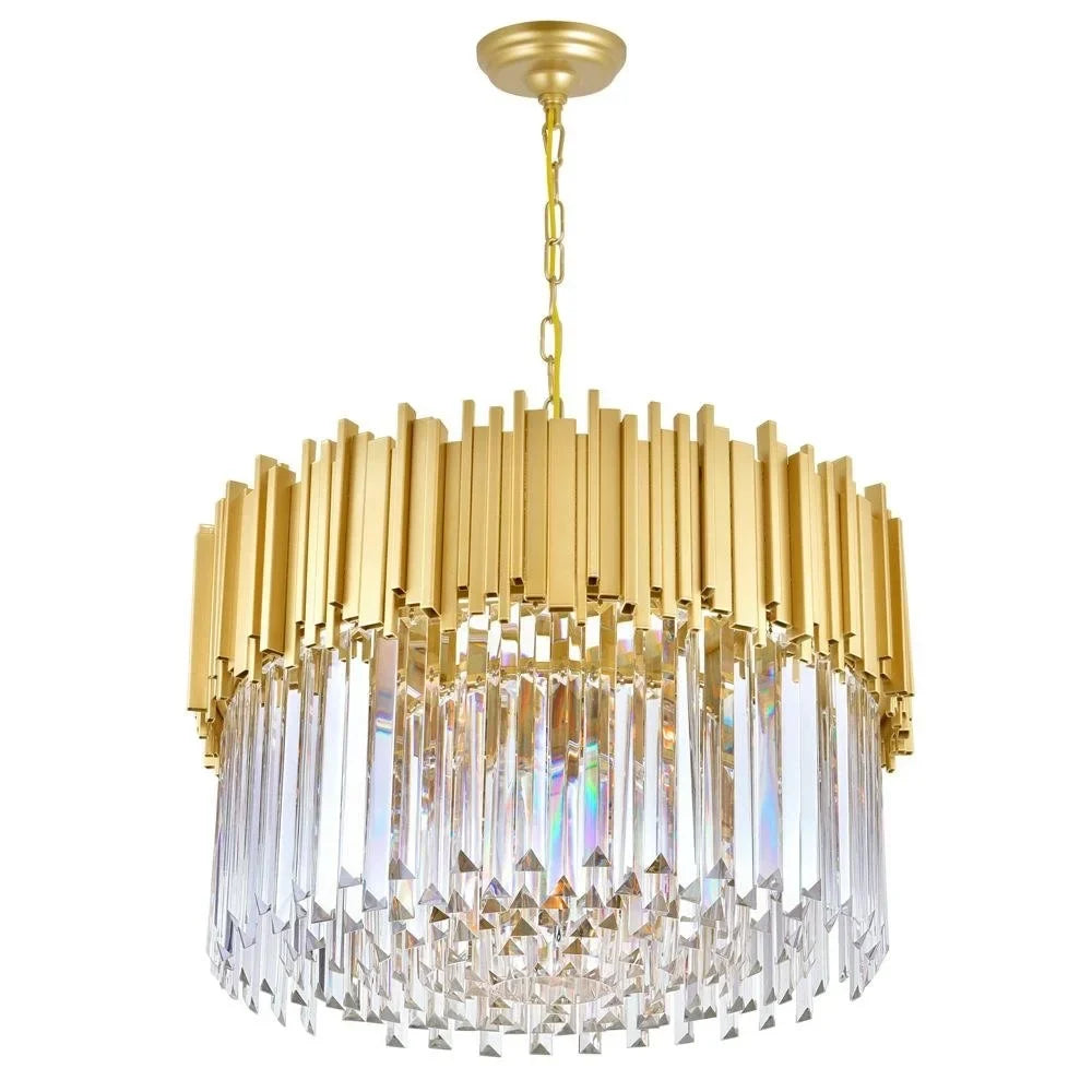 Lighting CWI in Down Gold 7 Chandelier Deco Contemporary Metal Light
