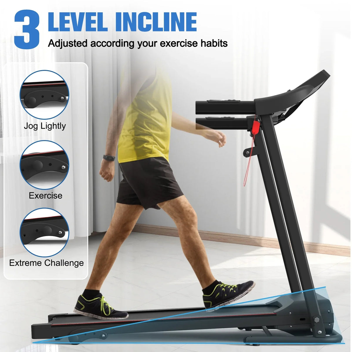 0.5-7.5mph, Treadmill 220lbs Sports Pad, Walking Relife with Foldable Incline