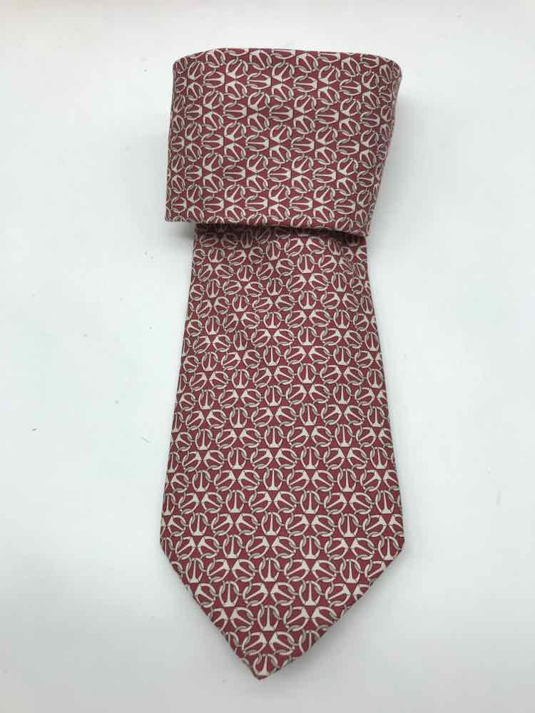 Printed Red Silk Hermes Men's Pre-Owned Tie