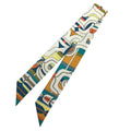 HERMES Orange Muffler Silk Blue 100% Twilly White x Scarf Hermes (Good) Pre-Owned