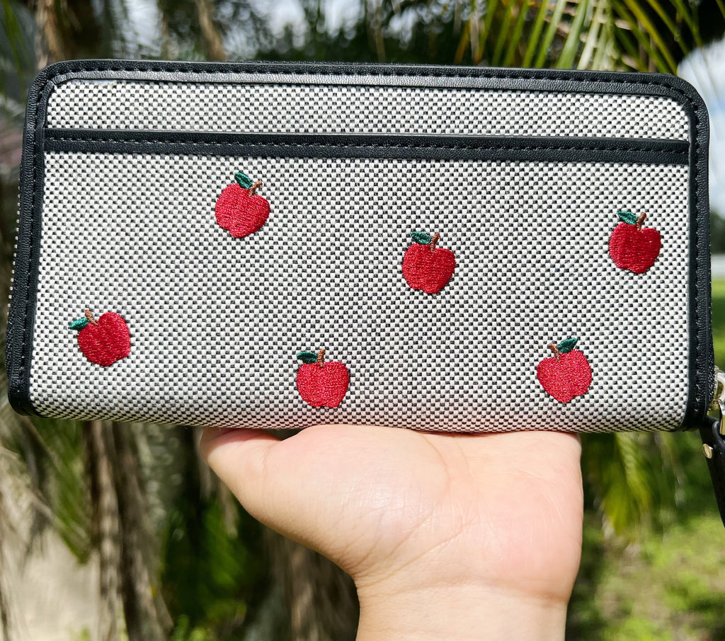 Kate Ella Large Toss Embroidered Multi Continental Wallet Zip Apple Spade