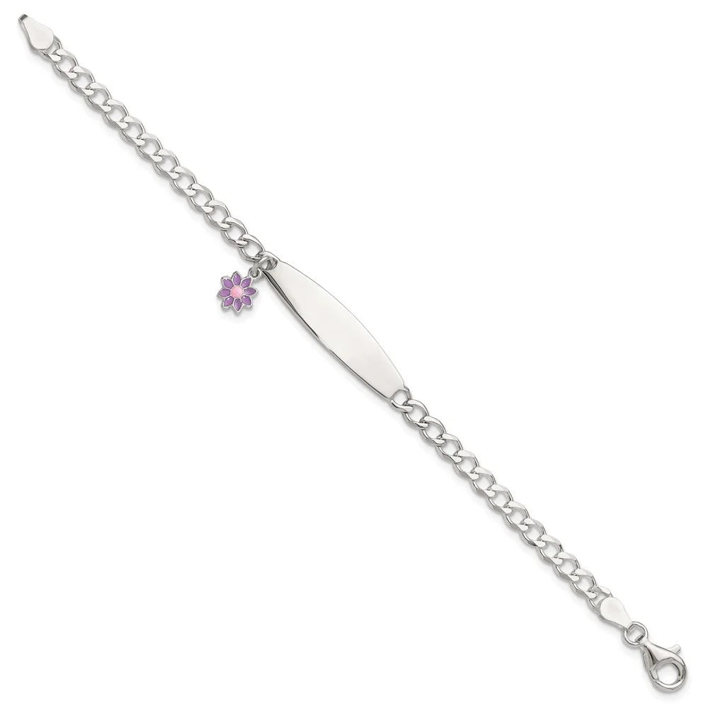 for Sterling Bracelet 925 6inch Polished Flower ID Silver Women Enameled Auriga