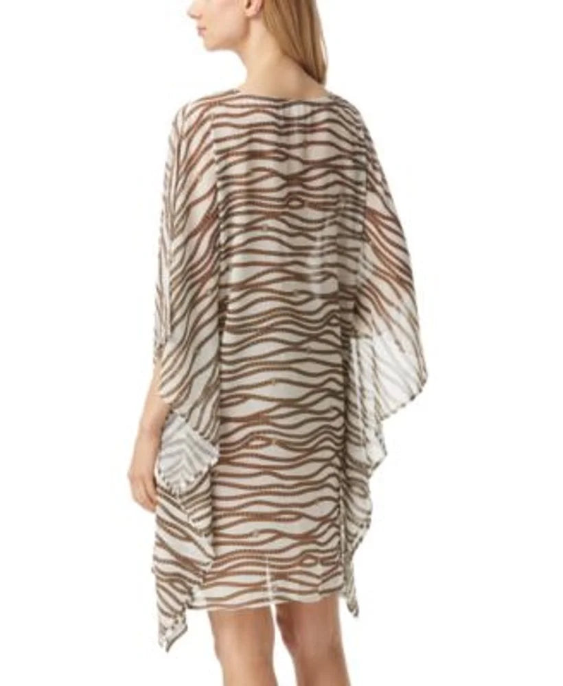 X-Small/Small Caftan Kors BONE Chiffon Cover-up, Logo-Printed US Michael