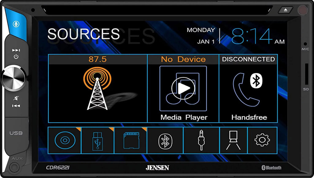 Assistant USB Charging Car to | Touch LED Input | microSD Din Camera CDR6221 Push | Screen Jensen Stereo | Bluetooth Backup Double | 6.2 CD/DVD inch Talk Fast