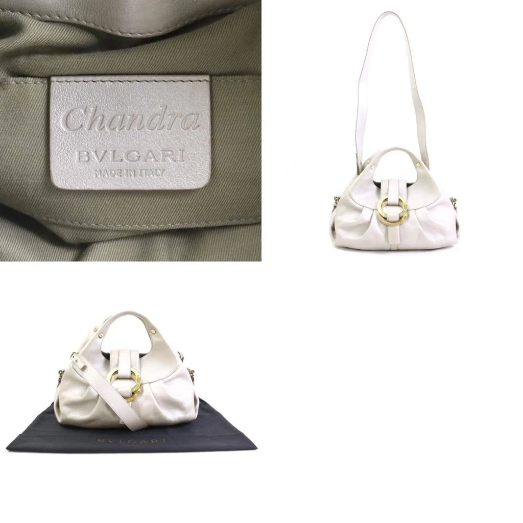 leather gold Chandra Pre-Owned (Good) bag gray BVLGARI pearl Bvlgari handbag shoulder ladies
