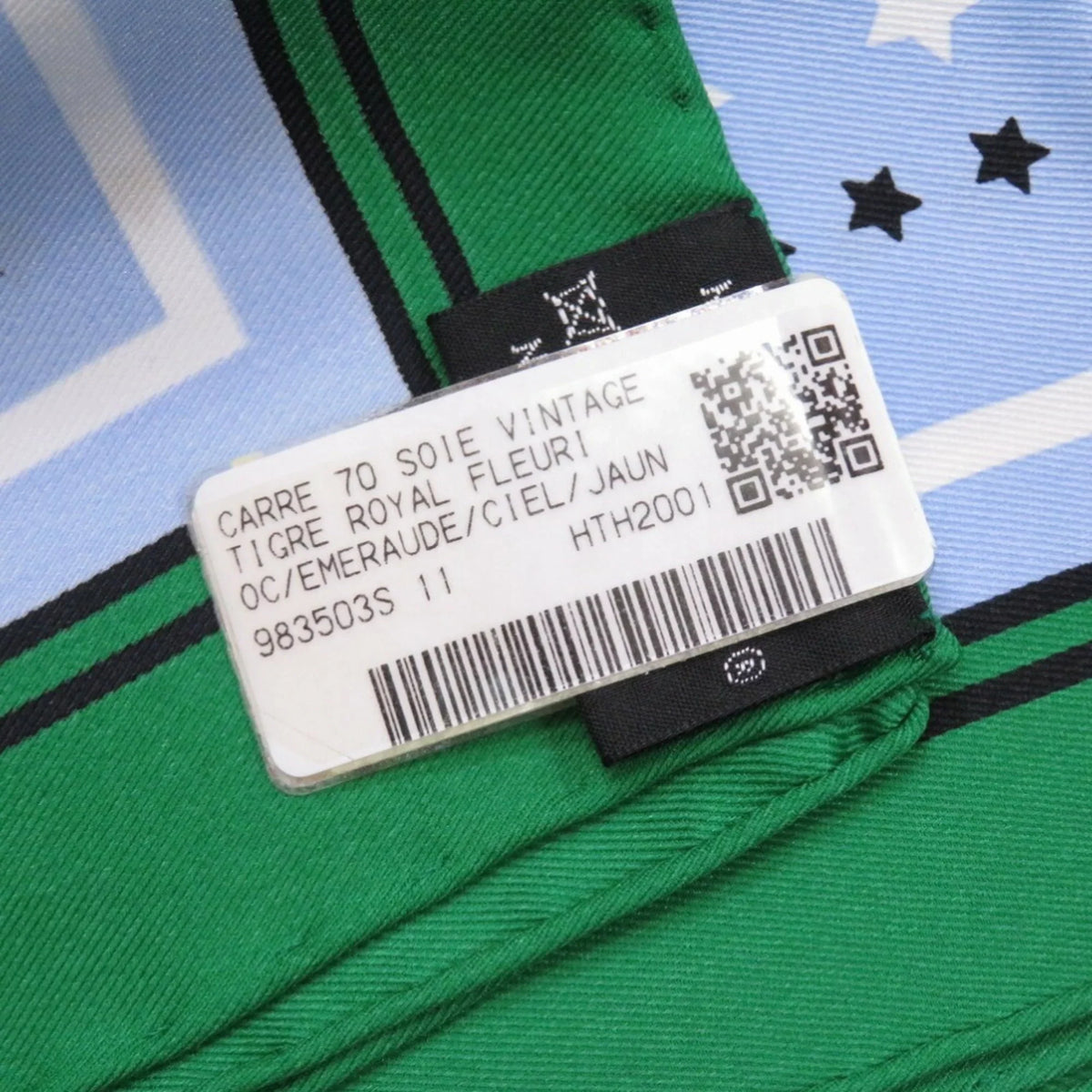 Hermes King's Scarf (Like Muffler Green Silk Blue Tiger Pre-Owned New) Fururi