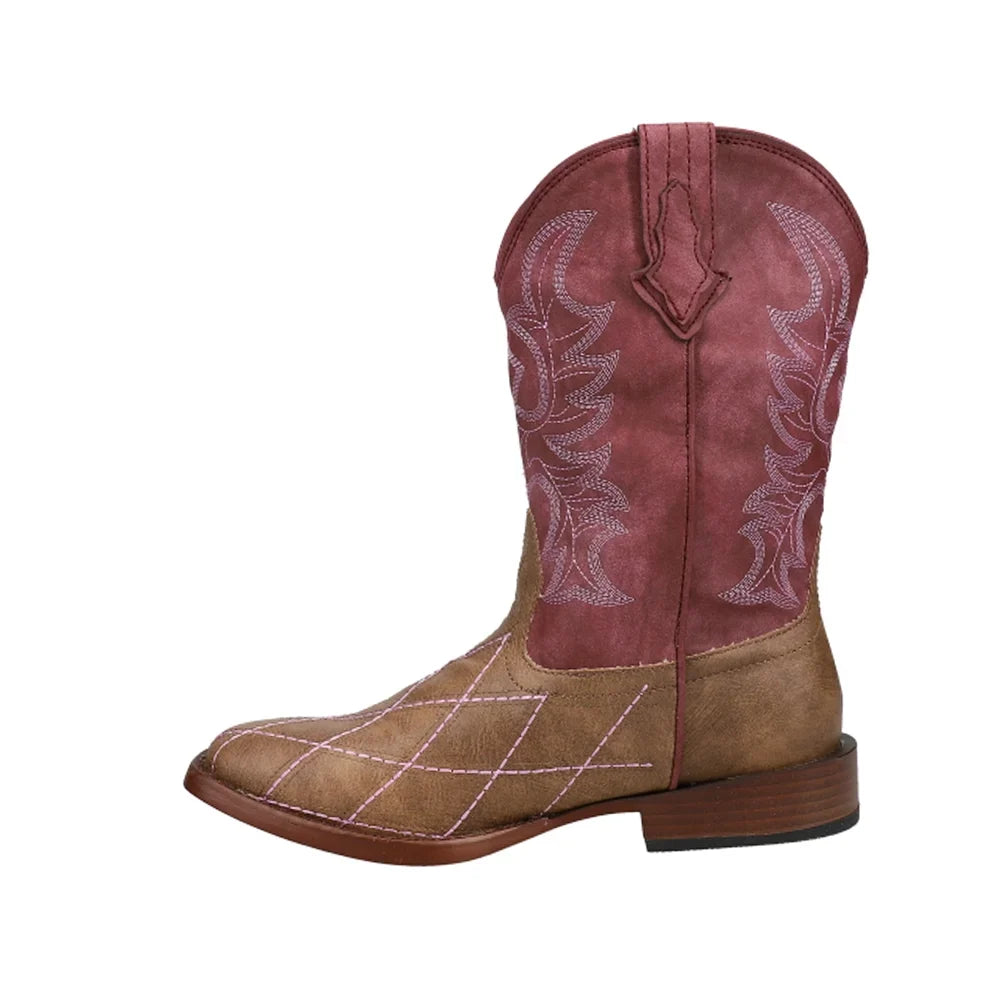 Cross Toe Roper Girls Round Kids Boots Western Cut Mid-Calf Cowboy