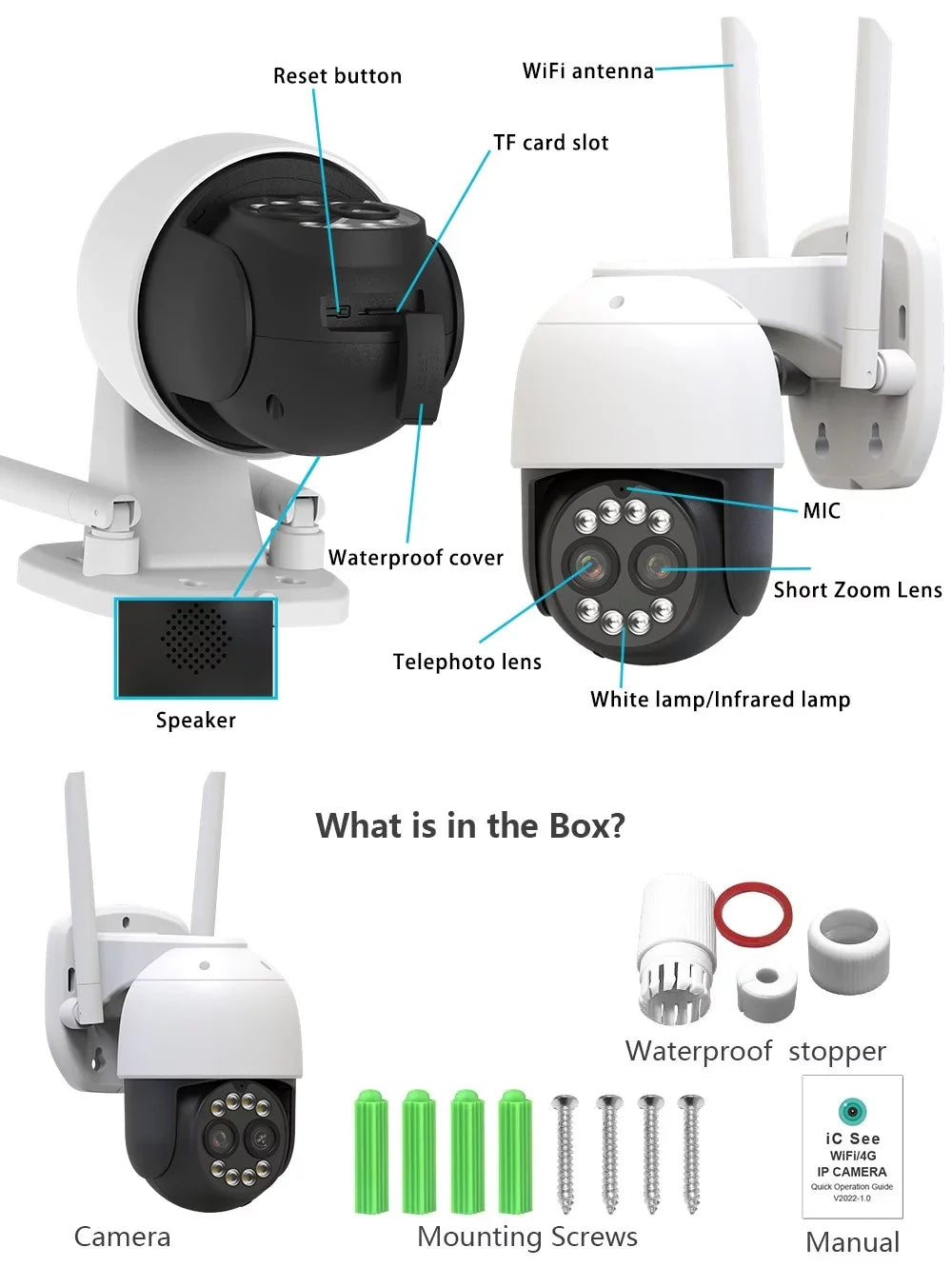 Security Camera IP ICSee Camera WiFi Lens CCTV Wireless PTZ HD Outdoor Dual Home