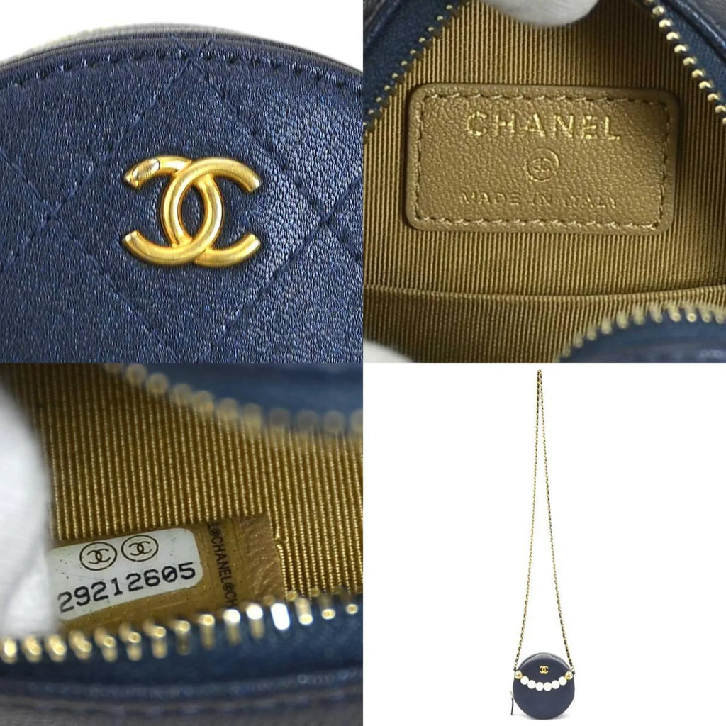 Crossbody Women's Pre-Owned Mark Navy/Gold/Off-White Bag CHANEL Shoulder Leather/Metal/Fake Coco (Good) Pochette Pearl