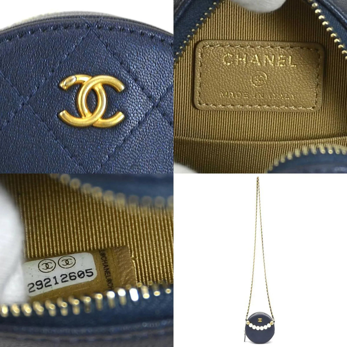 Crossbody Women's Pre-Owned Mark Navy/Gold/Off-White Bag CHANEL Shoulder Leather/Metal/Fake Coco (Good) Pochette Pearl