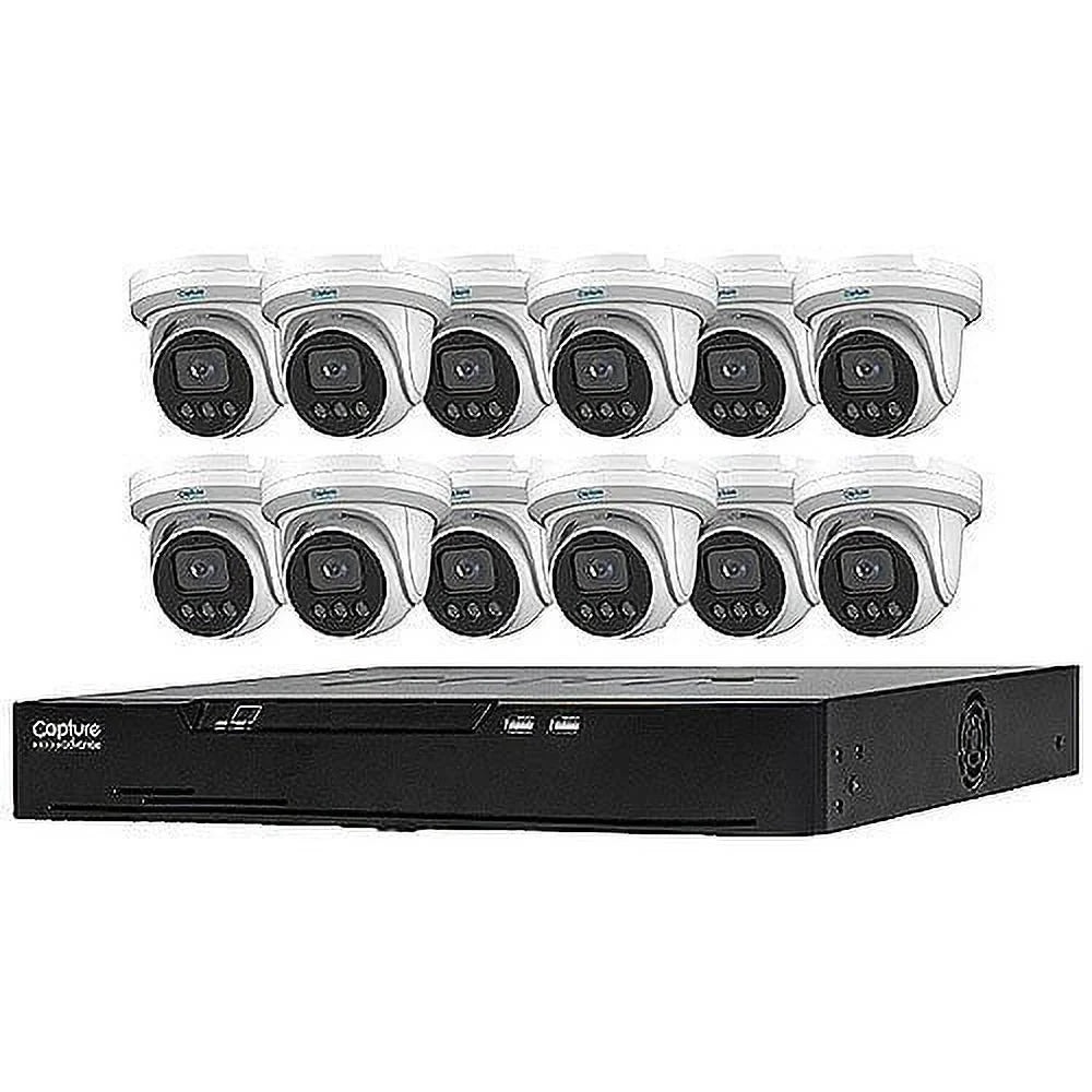 Camera and 4K 2.8mm Kit, PoE Capture NVR NVR (1) with 12 (12) R2-IP16C5MPK Turret + 16-Channel Includes 13-Piece, 5MP Camera Lens Advance