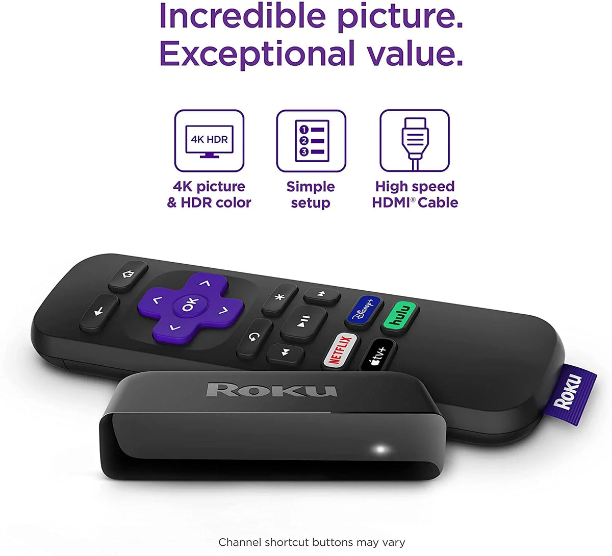 HD Roku and Media 4K 2 Remote HDR Player, Pack Premium Premiere Simple HDMI Cable Streaming