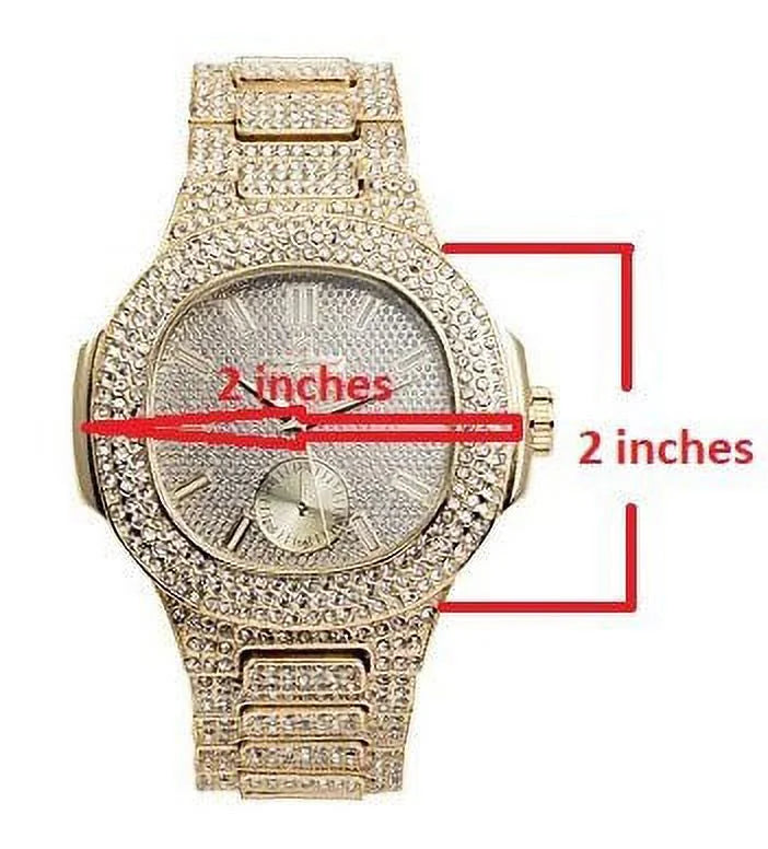 Mens Case 8475B - Out Metal Bling-ed Bracelet Watch Bling-ed Set Out (Gold/Gold) Oblong w/Matching