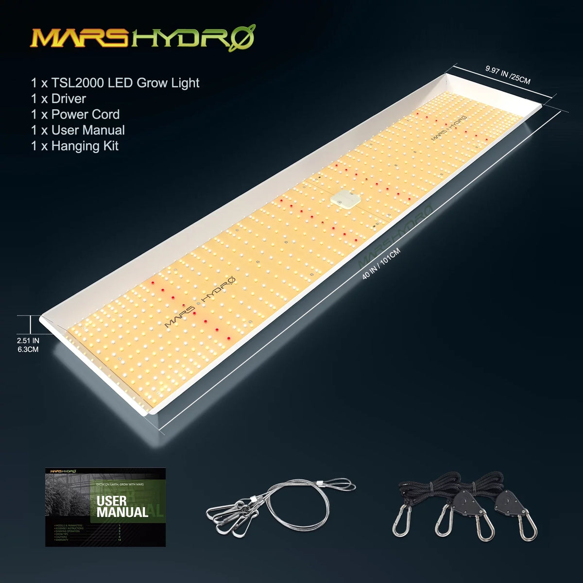 Spectrum Grow Light Mars 2000 2023 Light Yield 2.5g/W Dimmable Sunlike Grow Spectrum High PPE LED LED 300W Hydro Max TSL Full