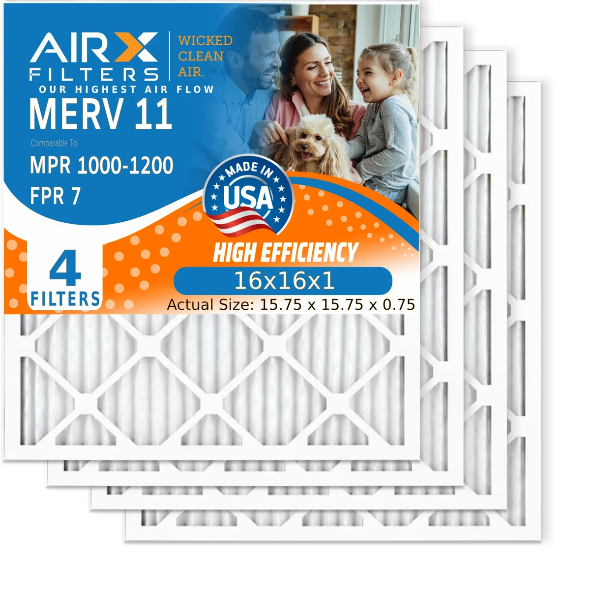 Filters CLEAN WICKED 1200 Comparable 4 Air 16x16x1 & Filter MERV USA 7 to FPR MPR AIRX 1000, Conditioner Pleated Furnace by Made Pack Filter Air Electrostatic 16x16x1 11 HVAC MPR FILTERS AIR. Premium
