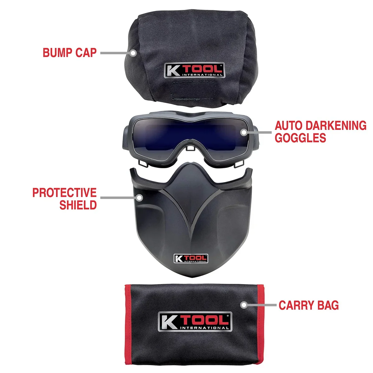 Darkening Auto for Tool Adjustable International Kit Garages, Bump and Lightweight, K /Red Repair Shops, 70046 Hood, Shield Bag, Goggle 5-13 Shades, Carrying Fire DIY, and Welding Cap, Retardant