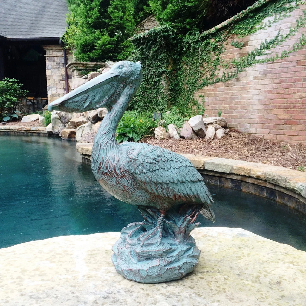 Nautical Coastal Bronze 20 Statue in. Homestyles Patina on Rock Beach Pelican