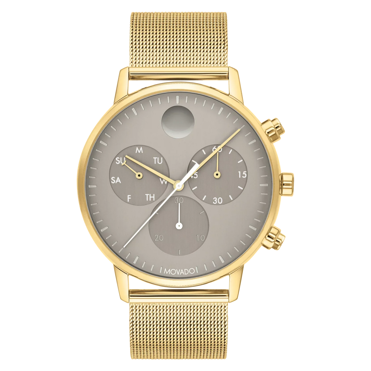 Mesh Band Face Steel 3640052 Gold Yellow Case, 43MM Movado Dial Grey Watch Ion-Plated
