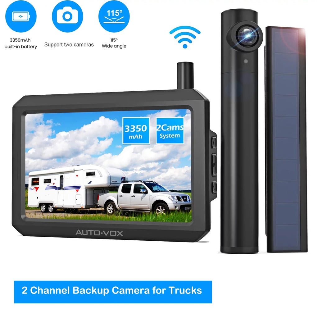 Rear System Wireless Solar Camera Observation Auto-Vox Highway with for Camera Backup View Trucks Trailer Panel,