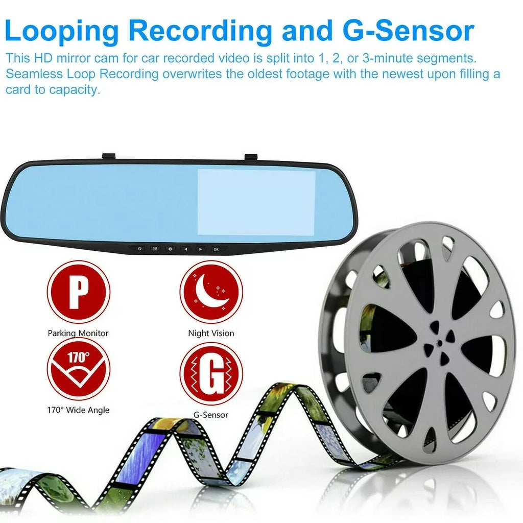 Lens for 4.3" Cam Angle 170°Wide Mirror G-sensor, Dash Monitor, 1080P DVR Car Vision, Dual Rear Motion Cars Rearview Cam Trucks, Camera Night Parking Detection Front Monitor, Car