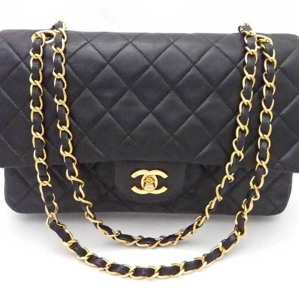 ladies gold (Good) CHANEL flap black leather double Pre-Owned shoulder Chanel bag matelasse