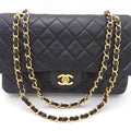 ladies gold (Good) CHANEL flap black leather double Pre-Owned shoulder Chanel bag matelasse