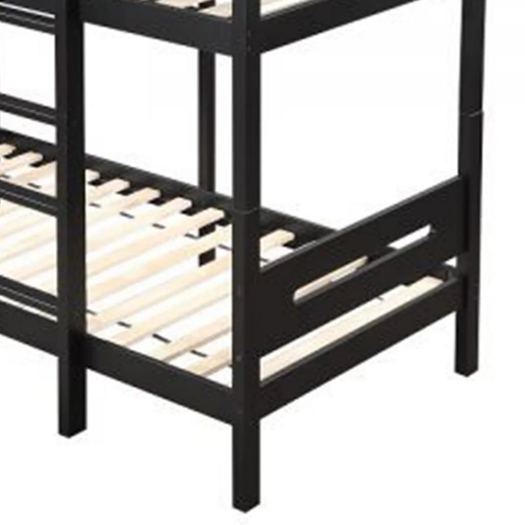 Size Asin Wood, Bunk Front Ladder Bed - Solid Twin with Facing Pine Benjara