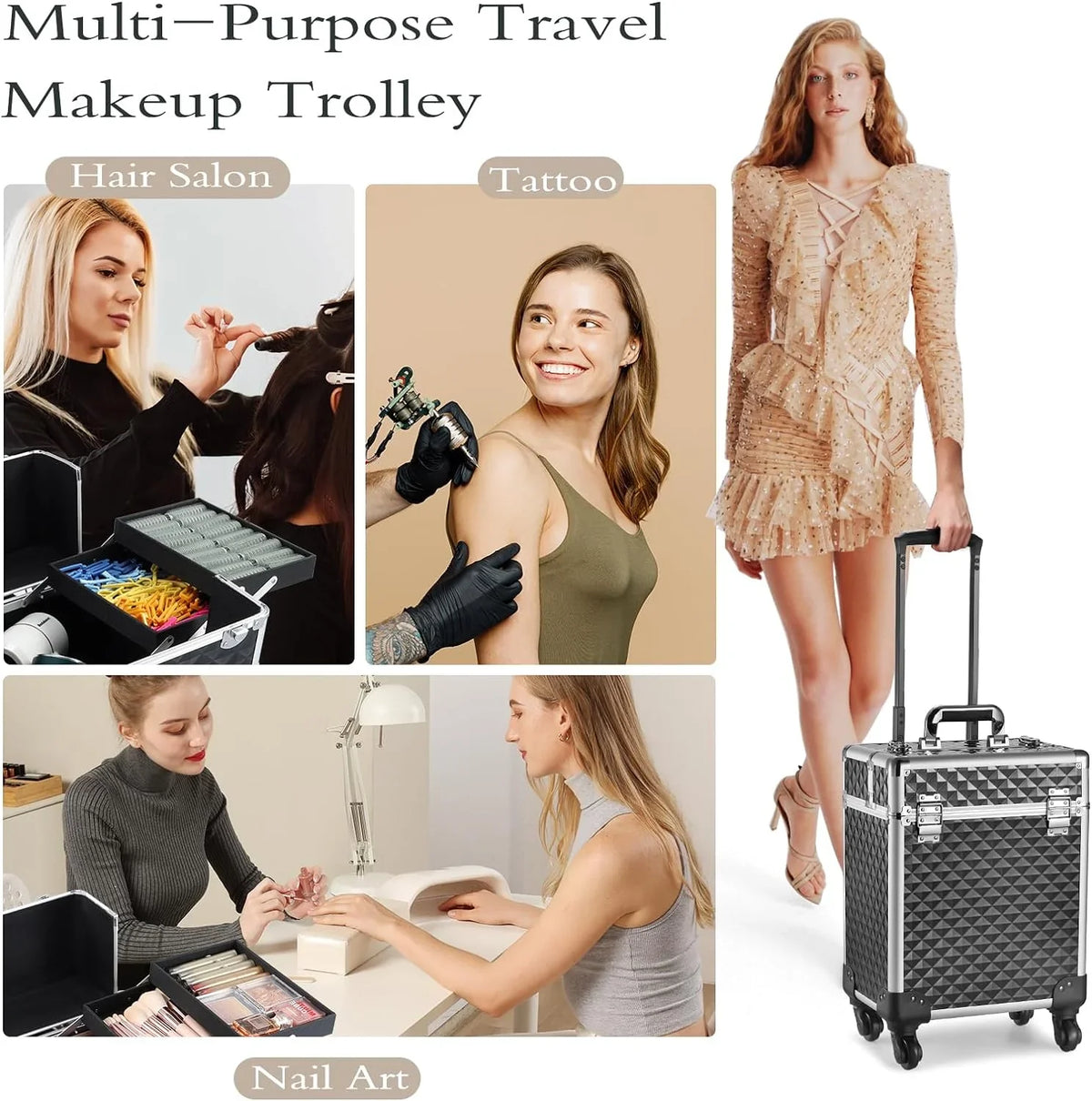 Rolling Joligrace Case Makeup Trolley Box Large Organizer Makeup Cosmetic