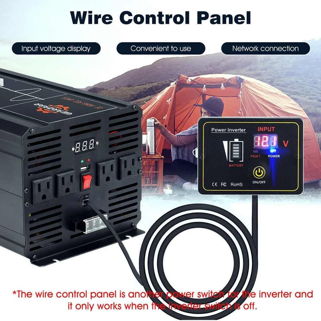 Wave Solar Car DC To Pure LCD Sine Power Converter 7000W AC Inverter 12V 120V Car RV