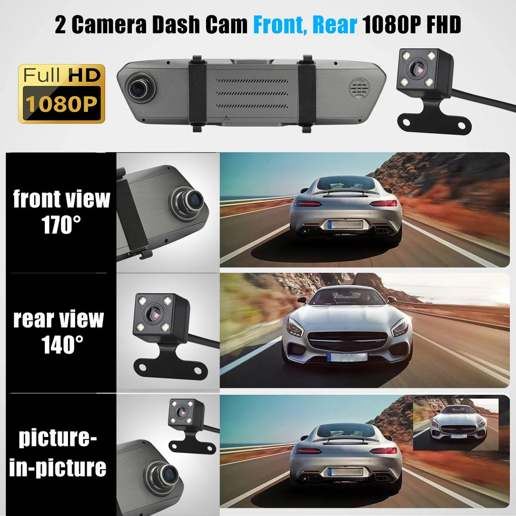 Dual EEEkit Screen View Dash Lens Dash Detection, Cars, Motion Rear Wide-Angle Camera, Front Mirror Camera G-Sensor, Camera 170° 1080P 7inch Cam with Touch Night for Vision, Mirror and Car
