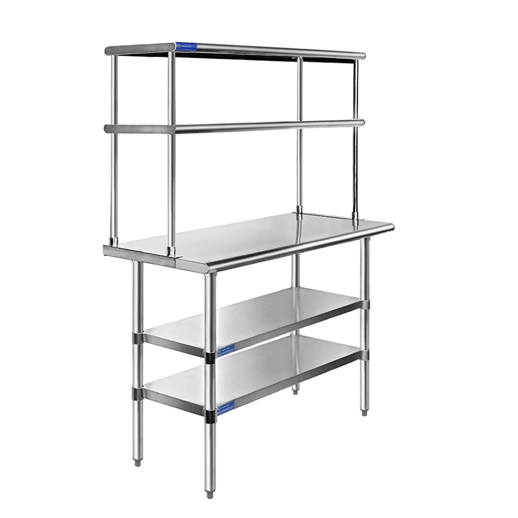 Shelves Combo Work Table Two Shelving Metal & Kitchen Prep Wide 30" Steel Tier | 12" Table 18" Overshelf x Stainless | With Double