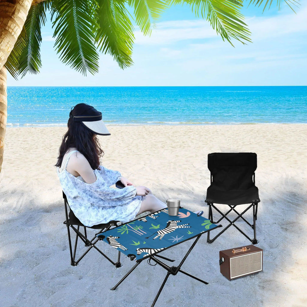 Portable Outdoor Picnic Camping Trees Table Beach Travel Storage Palm Compact Table and Fishing Zebras with BBQ Table Folding Bag for