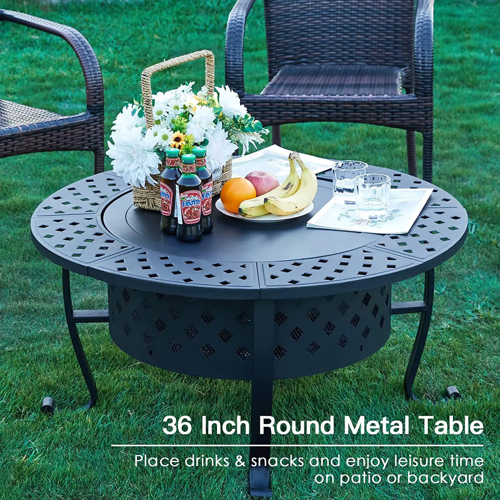Fire Burning for Wood Backyard Outdoor Pit Picnic with Firepit Inch Metal Bonfire Garden Patio with Grill, Lid, Table 36 Camping Round 2