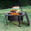 Fire Burning for Wood Backyard Outdoor Pit Picnic with Firepit Inch Metal Bonfire Garden Patio with Grill, Lid, Table 36 Camping Round 2