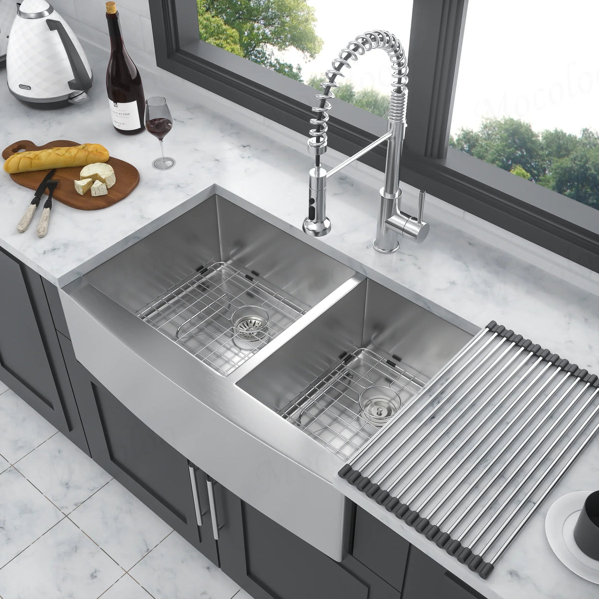 Front Sink Double Stainless Bowl Inch Sink Steel 33x20x9 Gauge 60/40 Farm - Sink 18 Farmhouse Double Mocoloo Farmhouse Kitchen Sink Kitchen Inch 33 Apron