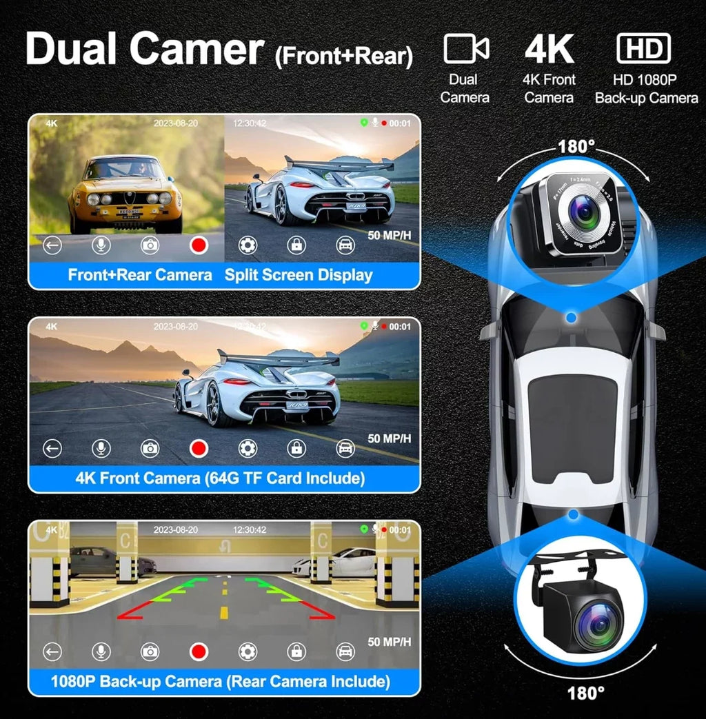 and Inch Portable 4K with Screen,10.26 IPS Wireless HD Carplay& Touchscreen Back-up Car Android Support Auto Camera Bluetooth/Siri/Google/GPS/Mirror-Link Dashcam