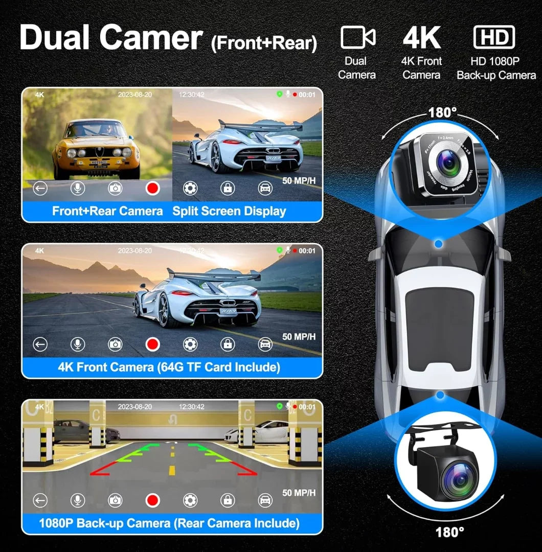 and Inch Portable 4K with Screen,10.26 IPS Wireless HD Carplay& Touchscreen Back-up Car Android Support Auto Camera Bluetooth/Siri/Google/GPS/Mirror-Link Dashcam