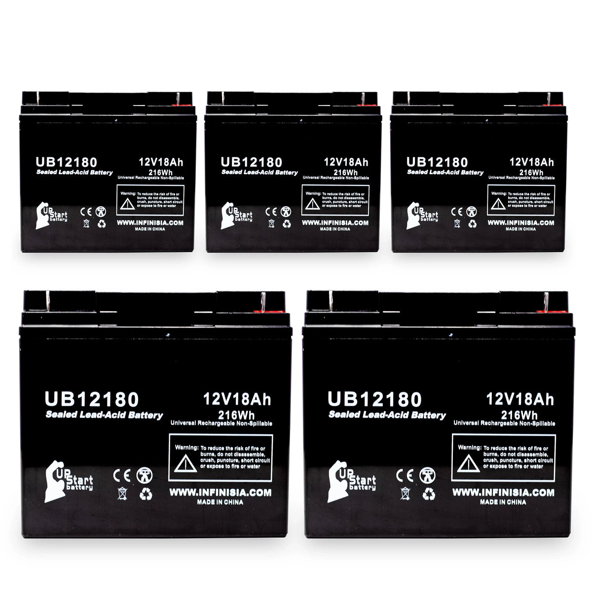 UB12180 18Ah, Pack EAGLE CF12V18 18000mAh, SLA) Battery BATTERIES Lead AGM, Terminal, - Universal 5x Sealed Compatible (12V, T4 Replacement - Battery PICHER Acid