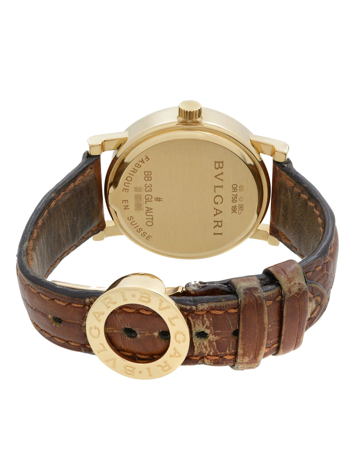 BB33GL Bvlgari Gold Dial Automatic Strap 33mm 18k Leather Watch White Yellow